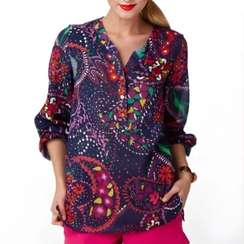 Lilly Pulitzer Garden Menagerie Providence Blouse Purple Red Floral Size Small